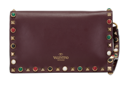 Valentino Rolling Rockstud Clutch, Leather, Burgundy, MII, 2*